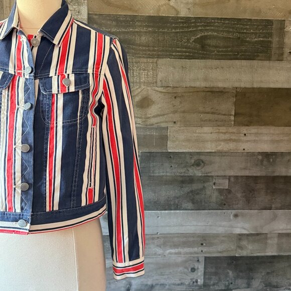 Urban Outfitters BDG jean jacket small red white and blue denim preppy stripes - Picture 3 of 12